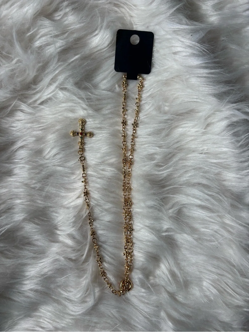 Gold Cross Beaded Rosary Necklace